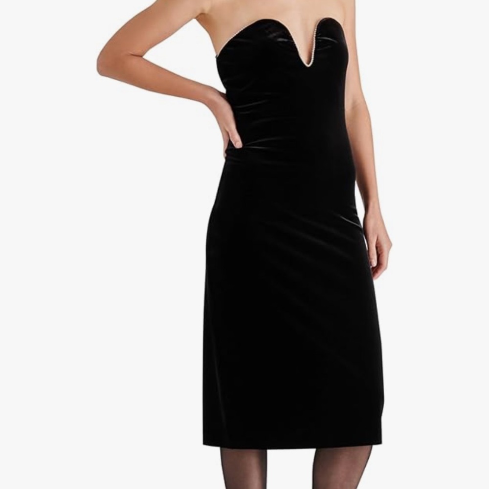 ⭐️Host Pick⭐️ Steve Madden Rhinestone Trim Black Velvet ‘Charlene’ Midi Dress - Picture 6 of 12